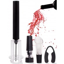 Штопор для вина Vino Pop Чёрный пневматический откривалка для бутылок с ножом для фольги и насадками Штопор для вина Vino Pop Чёрный пневматический откривалка для бутылок с ножом для фольги и насадками