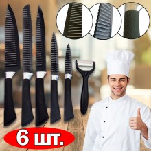 Набор кухонных ножей Knife Set Чёрные 6 деталей Универсальный набор ножей из стали с двусторонней заточкой лезвия практичные прочные и надежные Набор кухонных ножей Knife Set Чёрные 6 деталей Универсальный набор ножей из стали с двусторонней заточкой лезвия практичные прочные и надежные