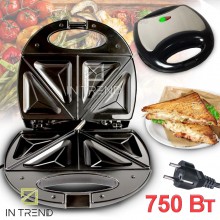 Сендвичница Бутербродница электрическая DOMOTEC 750 W Чёрно-серебристая для горячих бутербродов и сэндвичей c антипригарным покрытием Сендвичница Бутербродница электрическая DOMOTEC 750 W Чёрно-серебристая для горячих бутербродов и сэндвичей c антипригарным покрытием