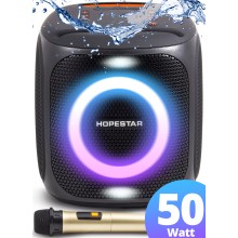 Колонка Hopestar H-100 Party Чёрная портативная акустическая Bluetooth система 50 Вт с микрофоном и функцией TWS подсветкой влагозащитная Колонка Hopestar H-100 Party Чёрная портативная акустическая Bluetooth система 50 Вт с микрофоном и функцией TWS подсветкой влагозащитная