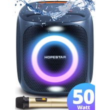 Колонка Hopestar H-100 Party Синяя портативная акустическая Bluetooth система 50 Вт с микрофоном и функцией TWS подсветкой влагозащитная Колонка Hopestar H-100 Party Синяя портативная акустическая Bluetooth система 50 Вт с микрофоном и функцией TWS подсветкой влагозащитная