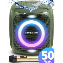 Колонка Hopestar H-100 Party Зелёная портативная акустическая Bluetooth система 50 Вт с микрофоном и функцией TWS подсветкой влагозащитная Колонка Hopestar H-100 Party Зелёная портативная акустическая Bluetooth система 50 Вт с микрофоном и функцией TWS подсветкой влагозащитная