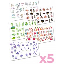 Слайдер-дизайн наклейки для ногтей набор Цветы Flowers 5шт. 2D WawDeco разноцветные на легкой прозрачной основе / w40 Слайдер-дизайн наклейки для ногтей набор Цветы Flowers 5шт. 2D WawDeco разноцветные на легкой прозрачной основе / w40
