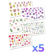 Слайдер-дизайн наклейки для ногтей набор Цветы Flowers 5шт. 2D WawDeco разноцветные на легкой прозрачной основе / w42 Слайдер-дизайн наклейки для ногтей набор Цветы Flowers 5шт. 2D WawDeco разноцветные на легкой прозрачной основе / w42