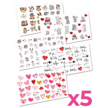 Слайдер-дизайн наклейки для ногтей набор Love Сердце Любовь 5шт. 2D WawDeco разноцветные на легкой прозрачной основе / w49 Слайдер-дизайн наклейки для ногтей набор Love Сердце Любовь 5шт. 2D WawDeco разноцветные на легкой прозрачной основе / w49