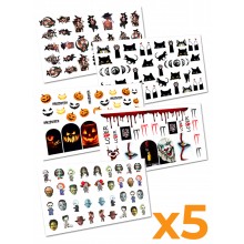 Слайдер-дизайн наклейки для ногтей Хэллоуин Halloween 5шт. 2D WawDeco разноцветные на легкой прозрачной основе / w50 Слайдер-дизайн наклейки для ногтей Хэллоуин Halloween 5шт. 2D WawDeco разноцветные на легкой прозрачной основе / w50
