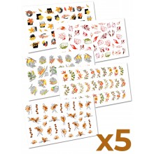 Слайдер-дизайн наклейки для ногтей Осень Autumn Листья 5шт. 2D WawDeco разноцветные на легкой прозрачной основе / w52 Слайдер-дизайн наклейки для ногтей Осень Autumn Листья 5шт. 2D WawDeco разноцветные на легкой прозрачной основе / w52