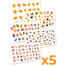 Слайдер-дизайн наклейки для ногтей Осень Autumn Листья 5шт. 2D WawDeco разноцветные на легкой прозрачной основе / w53 Слайдер-дизайн наклейки для ногтей Осень Autumn Листья 5шт. 2D WawDeco разноцветные на легкой прозрачной основе / w53