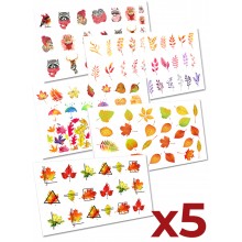 Слайдер-дизайн наклейки для ногтей Осень Autumn Листья 5шт. 2D WawDeco разноцветные на легкой прозрачной основе / w55 Слайдер-дизайн наклейки для ногтей Осень Autumn Листья 5шт. 2D WawDeco разноцветные на легкой прозрачной основе / w55