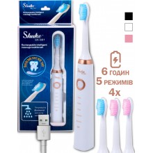 Электрическая зубная щетка Shuke SK-601 Белая 5 Режимов 4 Насадки Аккумуляторная Массажная Электрическая зубная щетка Shuke SK-601 Белая 5 Режимов 4 Насадки Аккумуляторная Массажная