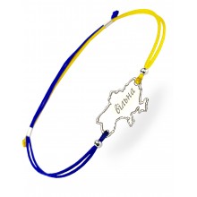 Серебряный браслет Family Tree Jewelry на шнурке жёлто-синяя шелковая нить карта Украины «Вільна» регулируеться родированное серебро Серебряный браслет Family Tree Jewelry на шнурке жёлто-синяя шелковая нить карта Украины «Вільна» регулируеться родированное серебро