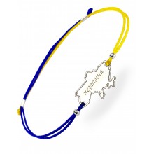 Серебряный браслет Family Tree Jewelry на шнурке жёлто-синяя шелковая нить карта Украины «Незламна» регулируеться родированное серебро Серебряный браслет Family Tree Jewelry на шнурке жёлто-синяя шелковая нить карта Украины «Незламна» регулируеться родированное серебро