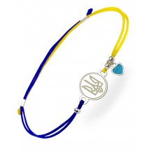 Серебряный браслет Family Tree Jewelry герб Украины с голубым сердцем на шнурке жёлто-синяя шелковая нить регулируеться родированное серебро Серебряный браслет Family Tree Jewelry герб Украины с голубым сердцем на шнурке жёлто-синяя шелковая нить регулируеться родированное серебро