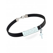 Серебряный браслет каучук чёрный Family Tree Jewelry Крестик со словами регулируеться родированное серебро Серебряный браслет каучук чёрный Family Tree Jewelry Крестик со словами регулируеться родированное серебро