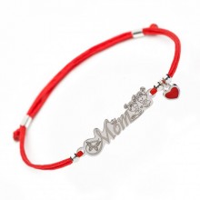 Серебряный браслет Family Tree Jewelry на красной шелковой нити для Мамы двух дочерей - Mom of Girls Bracelet Серебряный браслет Family Tree Jewelry на красной шелковой нити для Мамы двух дочерей - Mom of Girls Bracelet