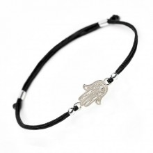 Серебряный браслет удачи Family Tree Jewelry на черном шнурке Хамса Рука Фатимы - Hamsa Hand of Fatima Protection Evil Eye Black Rope Bracelet Серебряный браслет удачи Family Tree Jewelry на черном шнурке Хамса Рука Фатимы - Hamsa Hand of Fatima Protection Evil Eye Black Rope Bracelet