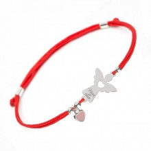 Серебряный браслет Family Tree Jewelry вдохновляющий на красной шелковой нити Ангел с крыльями и надписью - Живи и Люби - Live and love Angel with Heart Pendant Серебряный браслет Family Tree Jewelry вдохновляющий на красной шелковой нити Ангел с крыльями и надписью - Живи и Люби - Live and love Angel with Heart Pendant