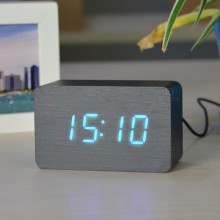 Настольные часы электронные Digital WTCH Черные цифровые с Термометром без цыферблата в стиле лофт из дерева Настольные часы электронные Digital WTCH Черные цифровые с Термометром без цыферблата в стиле лофт из дерева