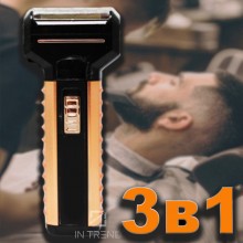 Электробритва Gemei GM-789 3 в 1 Чёрная Беспроводная бритва триммер для бороды и волос из нержавеющей стали Электробритва Gemei GM-789 3 в 1 Чёрная Беспроводная бритва триммер для бороды и волос из нержавеющей стали